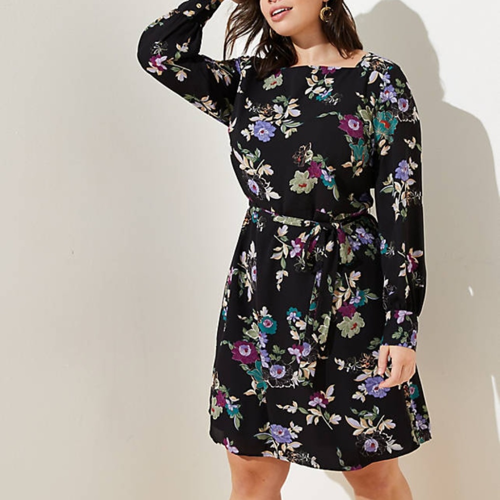 LOFT PLUS WINTER GARDEN SQUARE NECK FLARE DRESS
